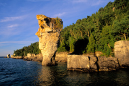 View Flowerpot Island and its rock formations in the shape of flower pot